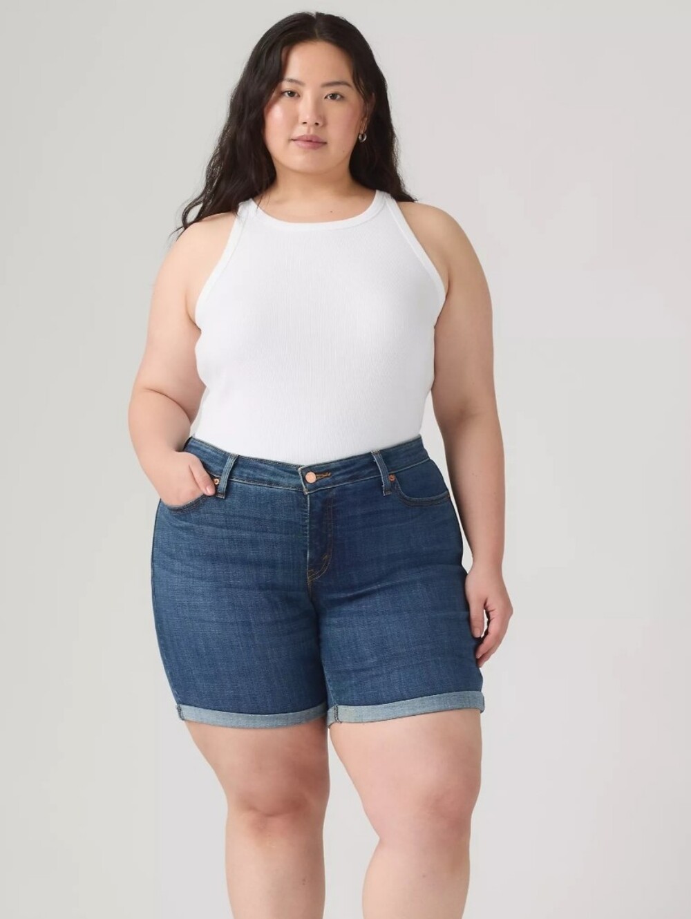 Levi’s Women’s Plus Size 22W Dark Wash Cuffed Denim Shorts | Classic Jean Shorts